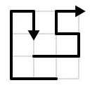 예제 입력 2을 클리어하지 못하는 모습. 순서대로 1번, 2번 화살표를 선택했으며, 2번 화살표는 자신의 꼬리와 겹쳐 탈출하지 못하고 있다.