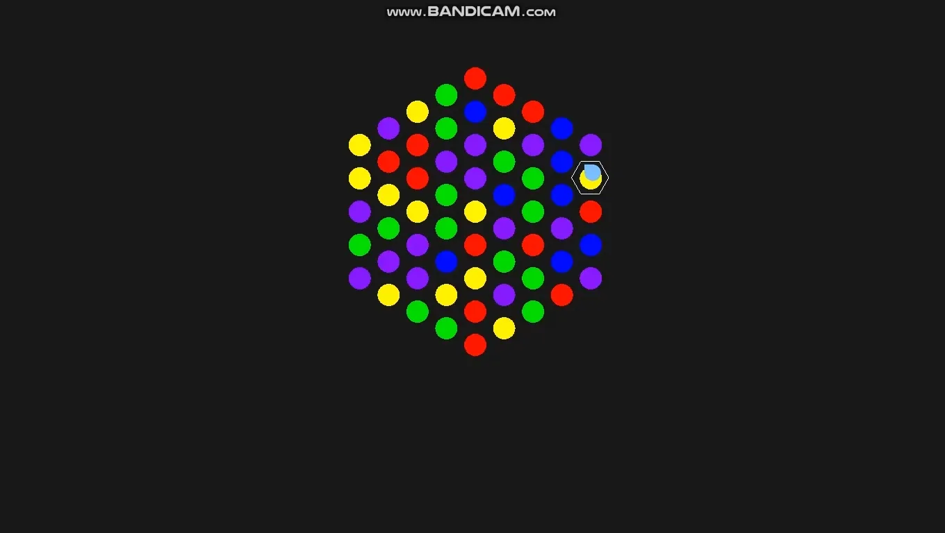 정육각형 보드 위에 마우스가 있다. 마우스가 가리키고 있는 칸이 육각형으로 강조되어 있다.